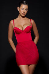 Corset Bodysuit Mini Dress in Fire Red