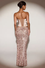 Embellished Mid-Rise Maxi Skirt in Rose Gold