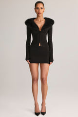 Knit Mid-Rise Mini Skirt in Black