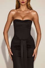 Draped Bandeau Peekaboo Gown in Black
