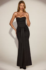Draped Bandeau Peekaboo Gown in Black