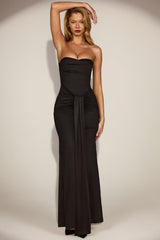 Draped Bandeau Peekaboo Gown in Black