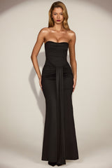 Draped Bandeau Peekaboo Gown in Black
