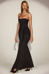 Draped Bandeau Peekaboo Gown in Black