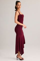 Modal Asymmetric Low-Rise Midaxi Skirt in Wine