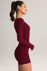 Modal Draped Long-Sleeve Mini Dress in Wine