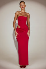 Cut-Out Bandeau Maxi Dress in True Red