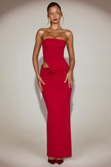 Cut-Out Bandeau Maxi Dress in True Red