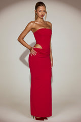 Cut-Out Bandeau Maxi Dress in True Red