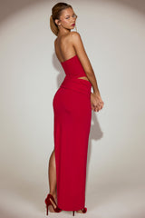 Cut-Out Bandeau Maxi Dress in True Red