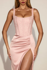 Lace-Trim A-Line Midaxi Dress in Pink