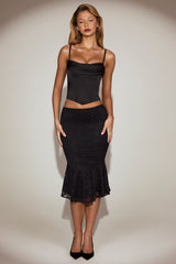 Cowl-Neck Lace-Up Corset Top in Black