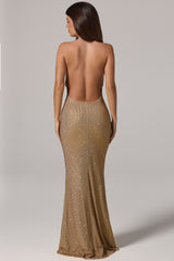 Embellished Cowl-Neck Gown in Gold