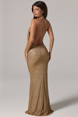 Embellished Cowl-Neck Gown in Gold