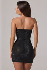 Embellished Bandeau Cowl Neck Mini Dress in Black