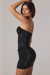 Embellished Bandeau Cowl Neck Mini Dress in Black