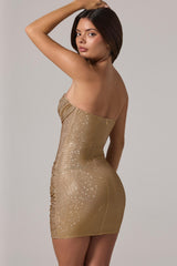 Embellished Bandeau Cowl Neck Mini Dress in Gold