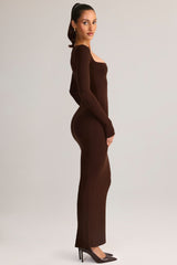 Modal Square-Neck Maxi Dress in Chocolate Brown