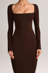 Modal Square-Neck Maxi Dress in Chocolate Brown