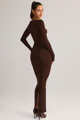 Modal Square-Neck Maxi Dress in Chocolate Brown