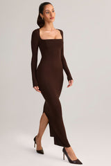 Modal Square-Neck Maxi Dress in Chocolate Brown