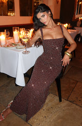 Calanthe Maxi Dress - Plum Brown Sparkle