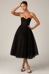Tulle Corset Midaxi Dress in Black