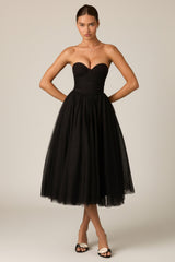 Tulle Corset Midaxi Dress in Black