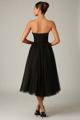 Tulle Corset Midaxi Dress in Black