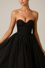 Tulle Corset Midaxi Dress in Black