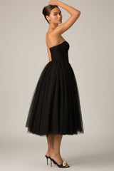 Tulle Corset Midaxi Dress in Black