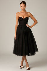 Tulle Corset Midaxi Dress in Black