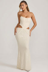 Embellished Cut-Out Draped Corset Gown in White