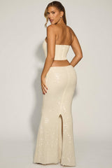 Embellished Cut-Out Draped Corset Gown in White
