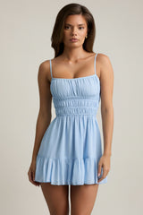 Shirred Camisole Mini Dress in Sky Blue