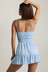Shirred Camisole Mini Dress in Sky Blue
