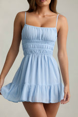 Shirred Camisole Mini Dress in Sky Blue