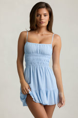 Shirred Camisole Mini Dress in Sky Blue