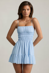 Shirred Camisole Mini Dress in Sky Blue