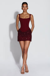 Yeona Mini Dress - Burgundy